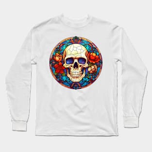 Stained Glass Floral Skull #4 Long Sleeve T-Shirt